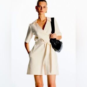 NWT COS Wrap Effect Belted Tie Waist Collared Knit Cream Romper Playsuit - Small